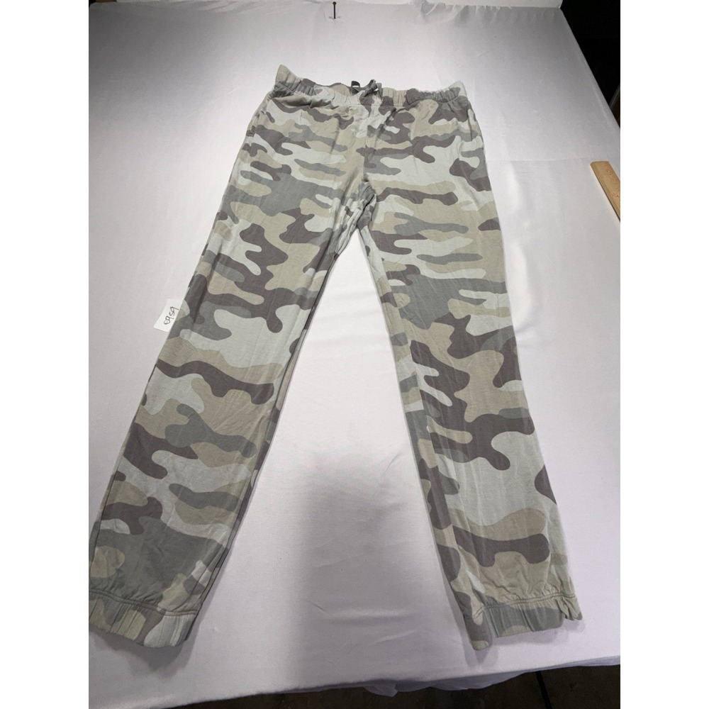 J&G Gray Beige Camo Jogger Pants L Jersey Stretch Drawstring Mid Rise 26"